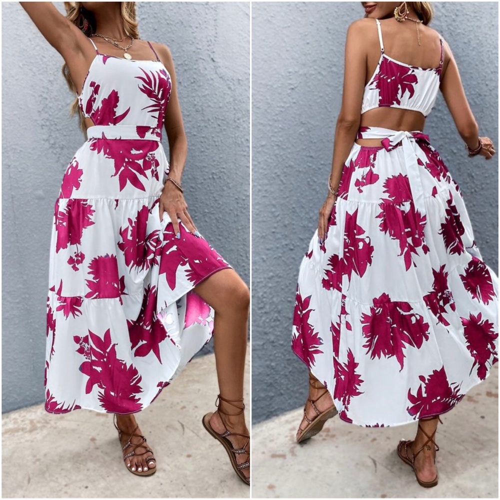 Boho Floral Tropical Print Cut out Maxi Dress - Picture 4 of 9